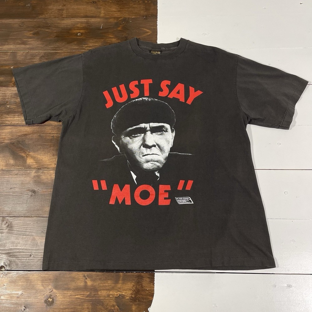 Vintage 80s The Three Stooges Moe Big Face Black T-Shirt Size XL Movie Promo